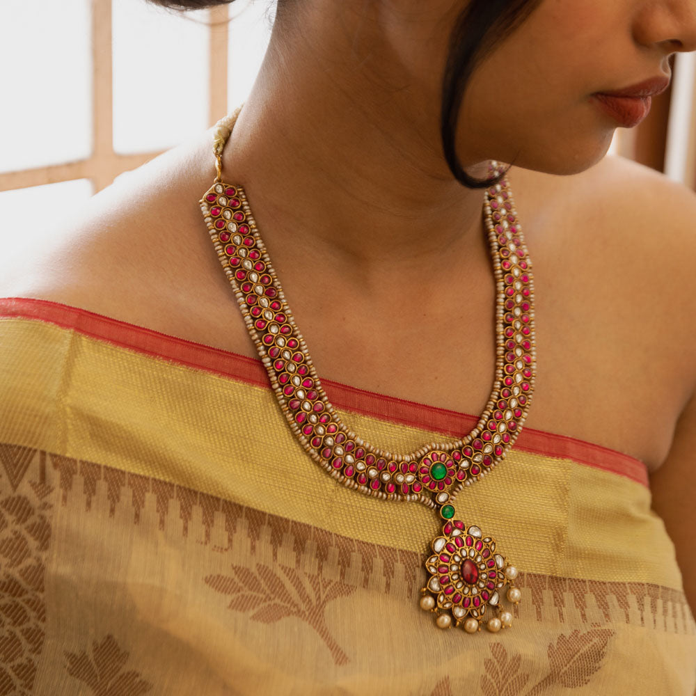 Flan Majestic Red and Green Kundan Necklace