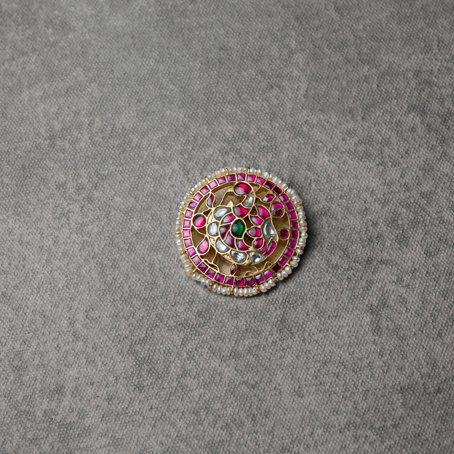 Kaisha Kundan Pendant in 92.5 Silver with red white and green Kundan stones