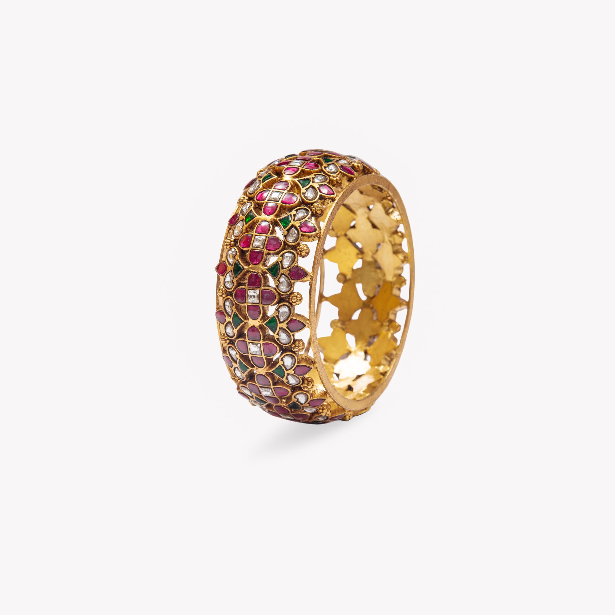 Kashki Red And Green Kundan Kada