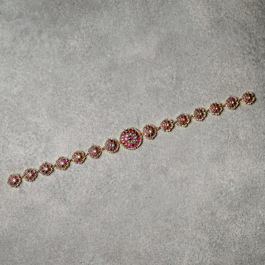 Kundan Headband in 92.5 Sterling Silver with Red and White Kundan Stones