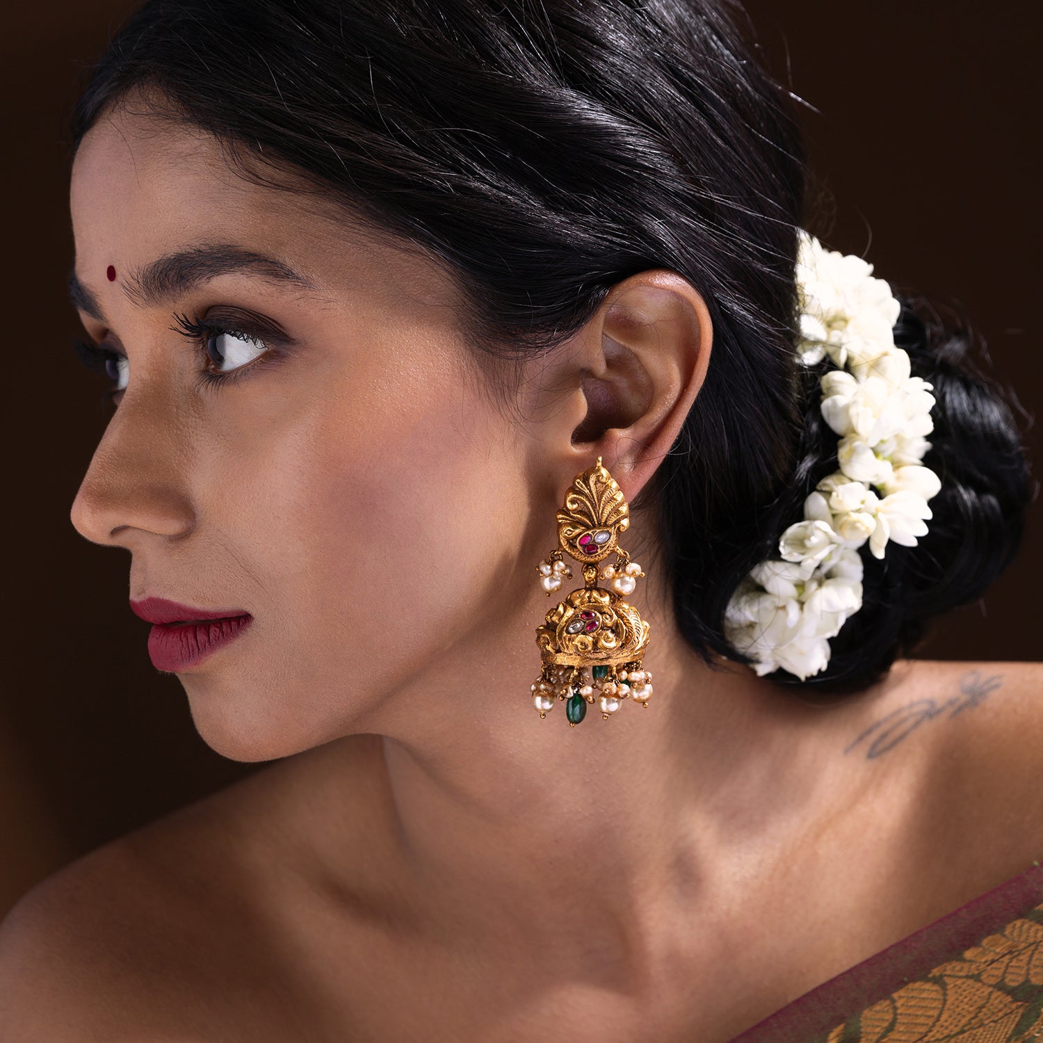 Maelle Kundan Silver Earrings by DivasMantra Chennai