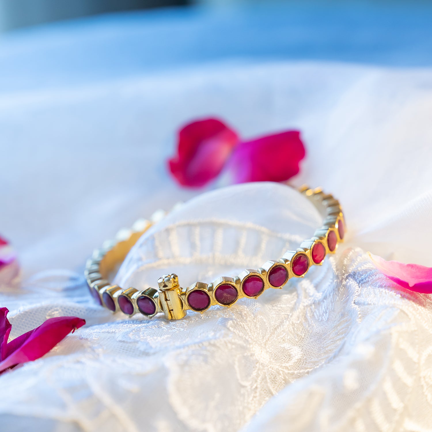 Mahi Silver Bangle by DivasMantra Chennai with Red Kundan Stone