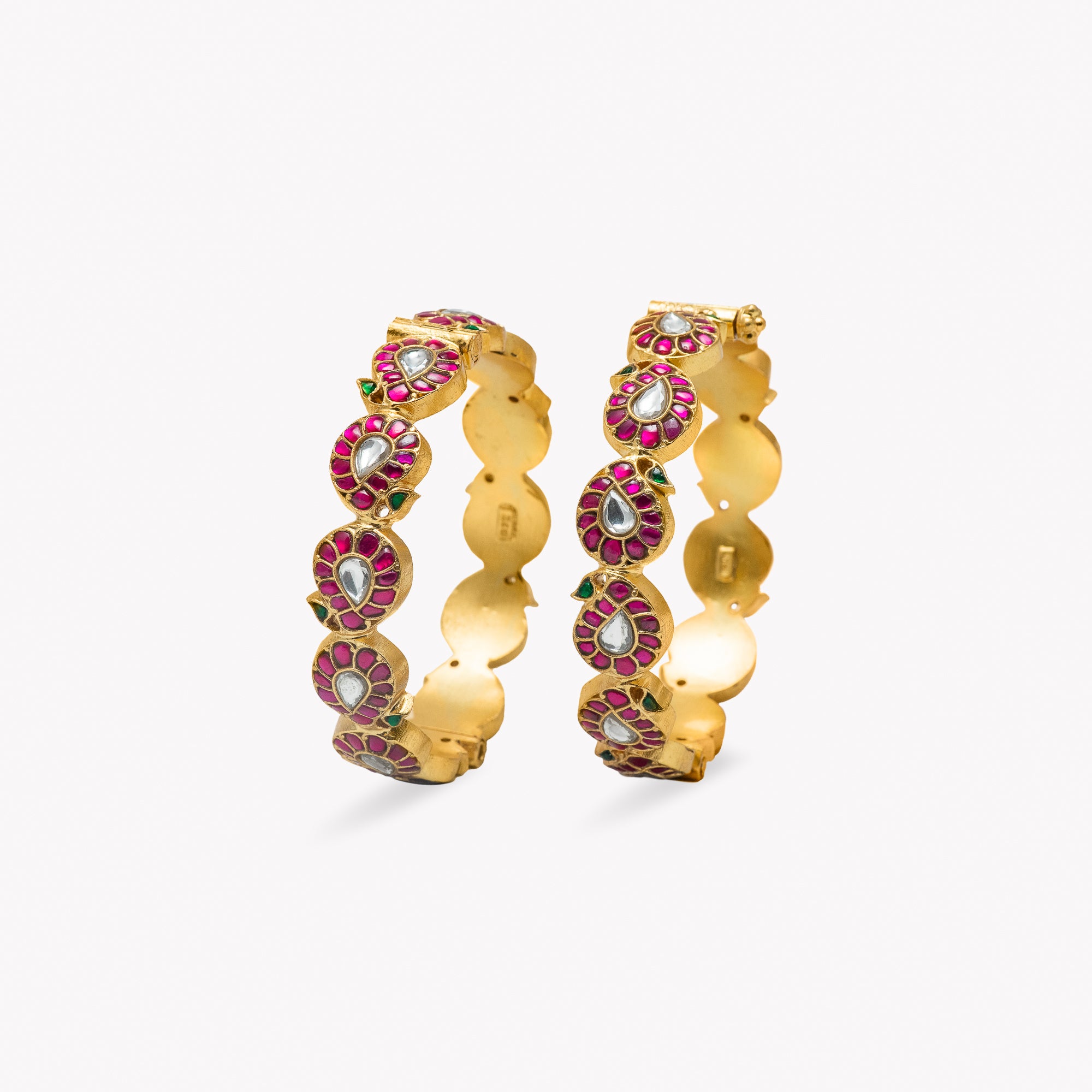 92.5 Sterling Silver Patt Paisley Inspired Kundan Bangles Gold Plated