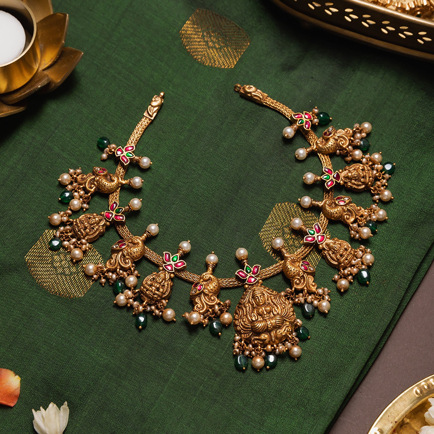 92.5 Sterling Silver Neelambari Temple Necklace Gold Plated