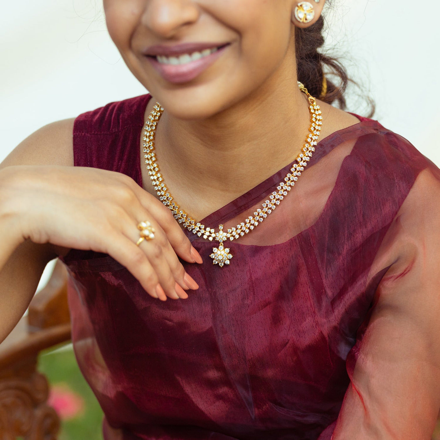 Nitya Chinash Stone Necklace in 92.5 Silver with White Cut Stones