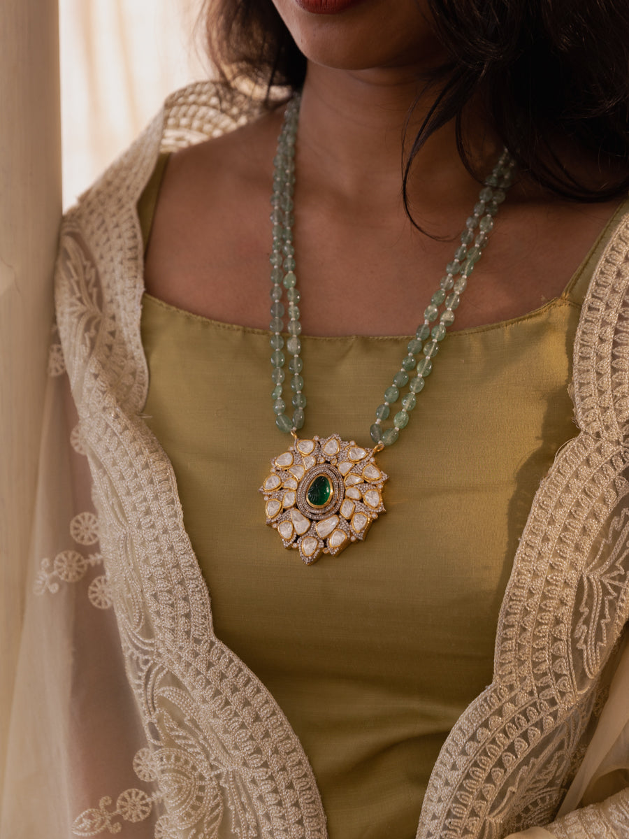 Sneyaa Green Beads Moissonite Long Necklace