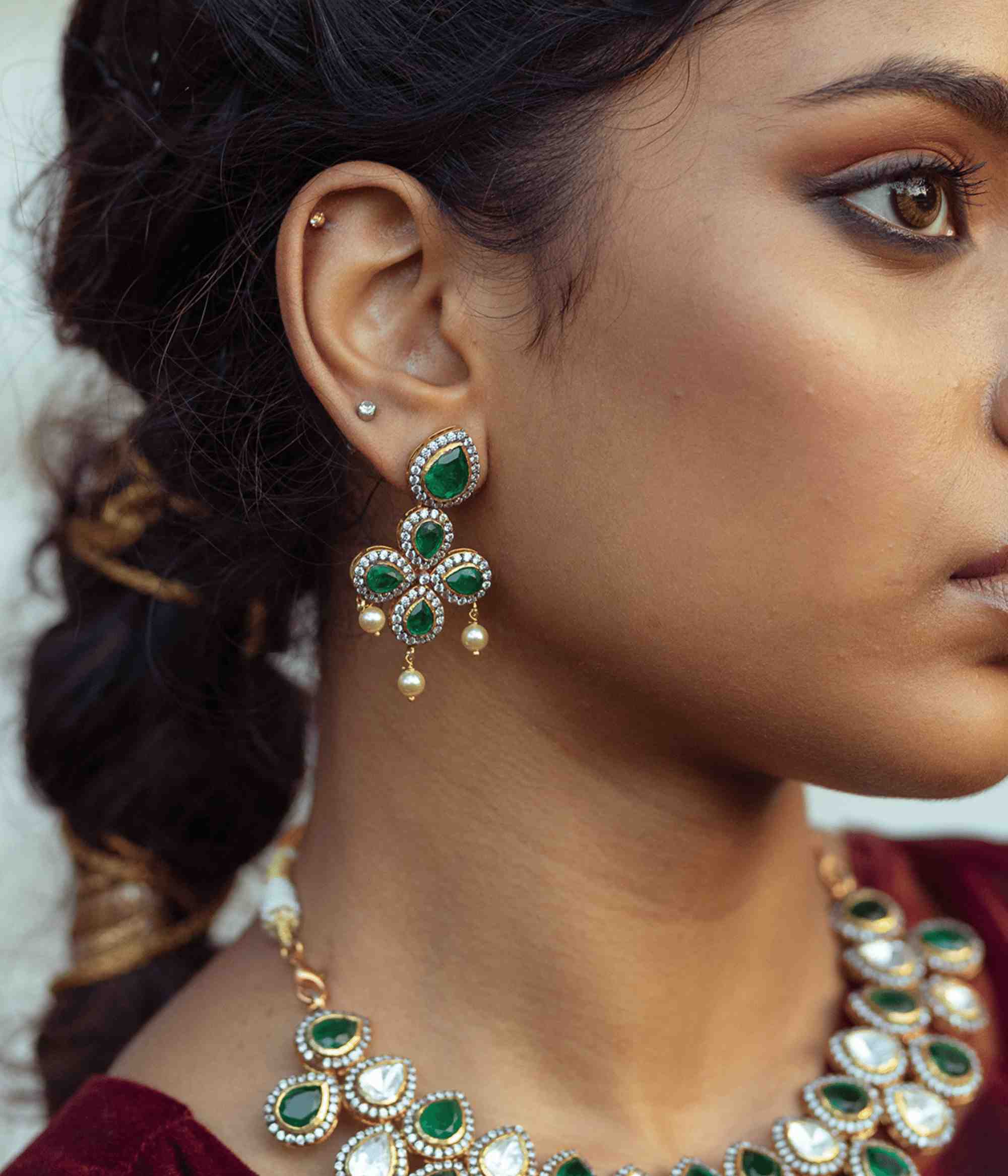 Chaara Green cut stone Victorian Earrings