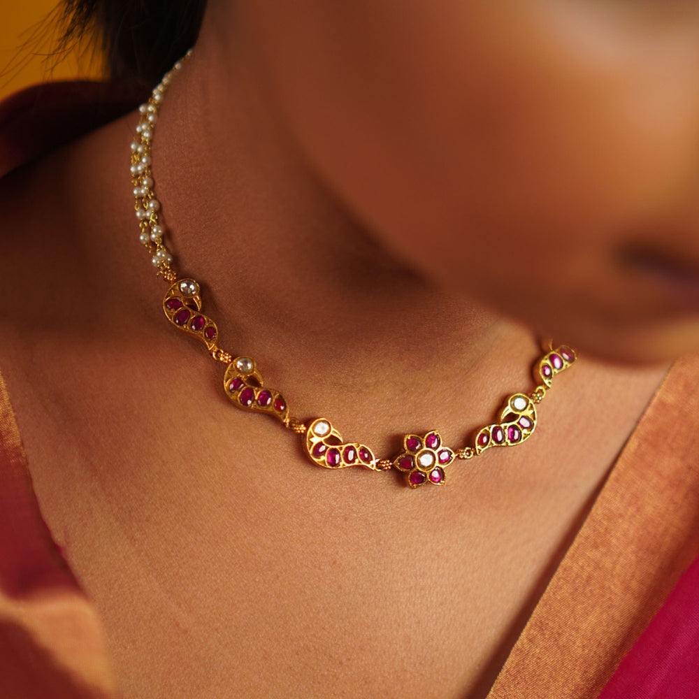 92.5 Sterling Silver Chandramallika necklace Gold Plated