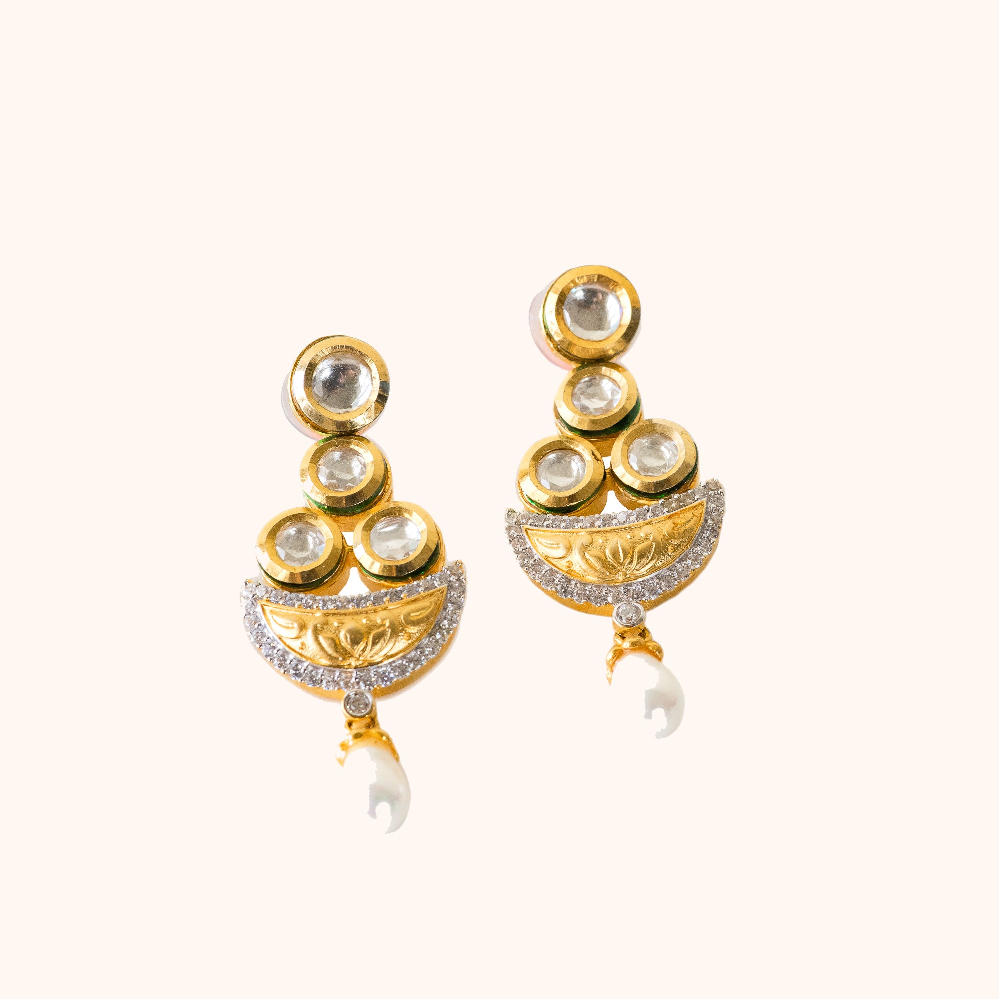 92.5 Sterling Silver Chandrika Kundan Earrings Gold Plated
