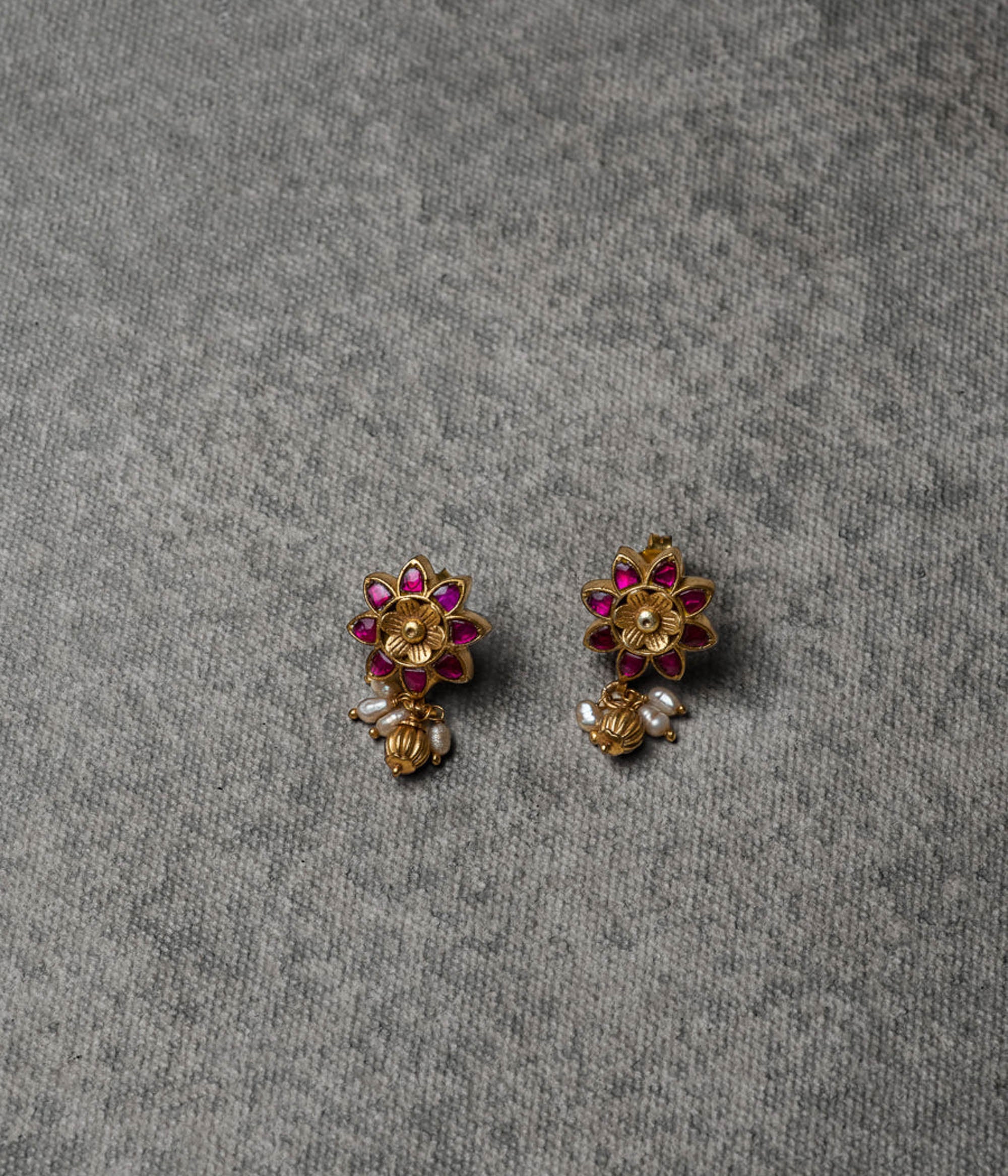 Caelan Earrings in 92.5 Silver with Red Kundan and Pearls