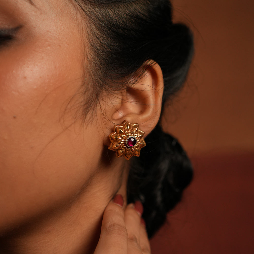 Aaliyah Earrings with red spinel stone in 92.5 silver