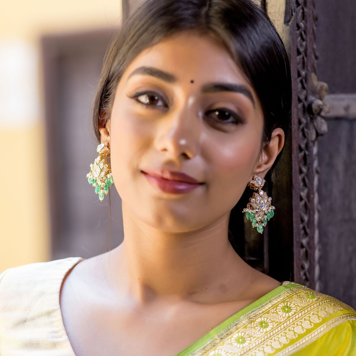 Aanssi Earrings in 92.5 Sterling Silver with Moissanite Polki

