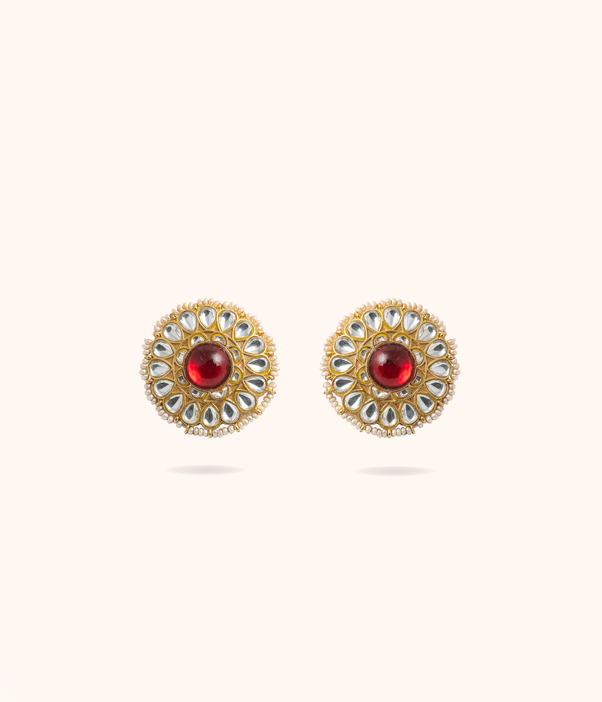 Ala Round Red Stone with Kundan Earrings
