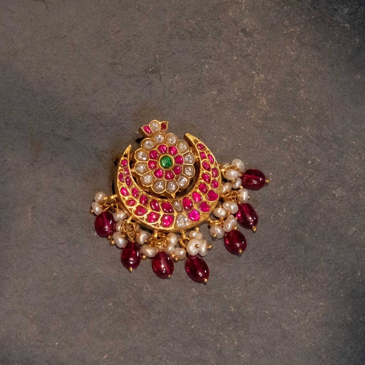 92.5 Sterling Silver Chandrakala Kundan Pendant Gold Plated