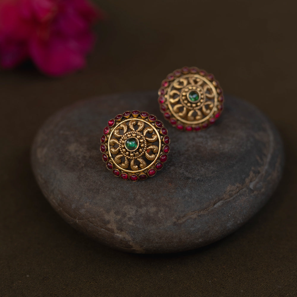Antique Mandala Kemp stud earrings in 92.5 silver – DivasMantra Chennai