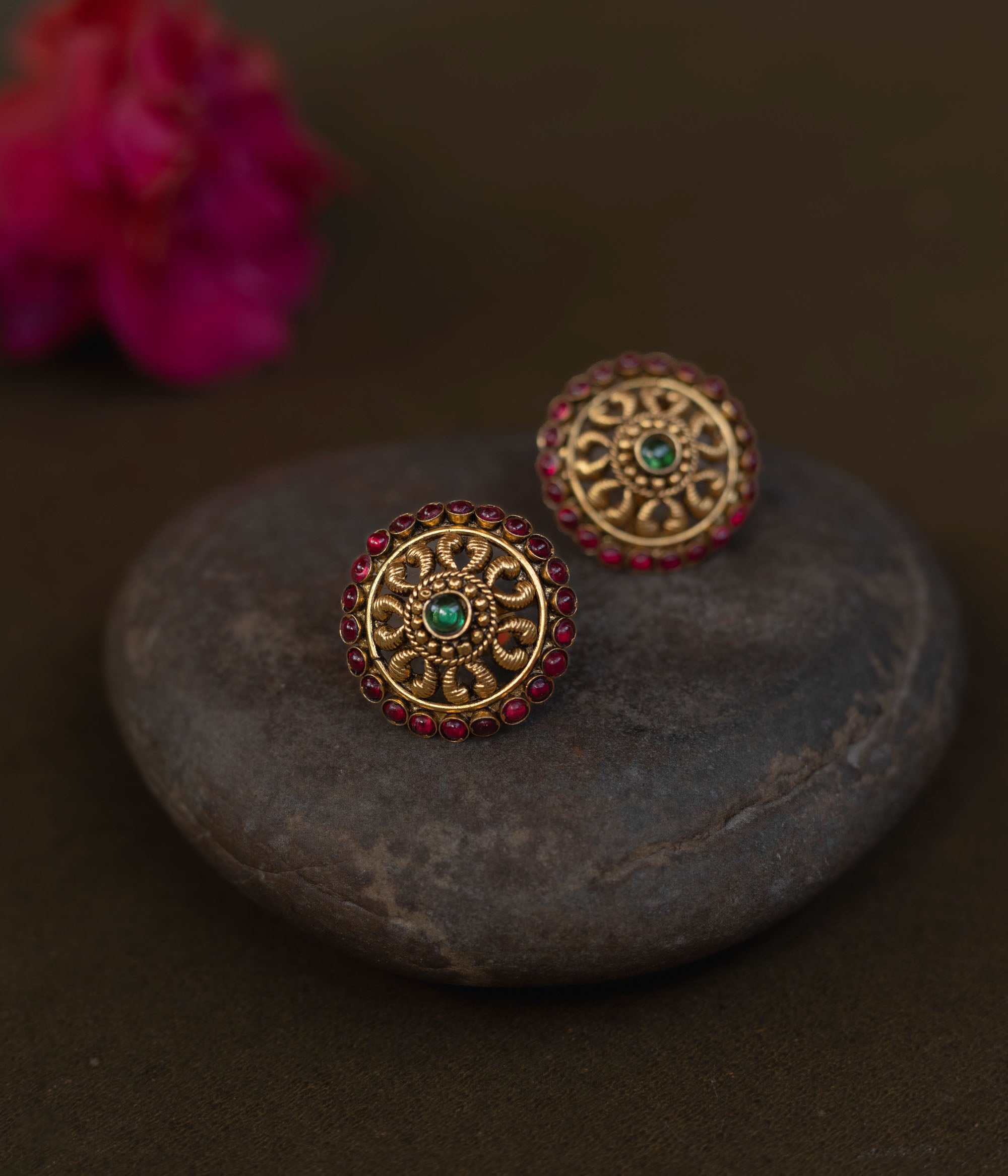 DivasMantra ethnic silver stud earrings with oxidized finish
