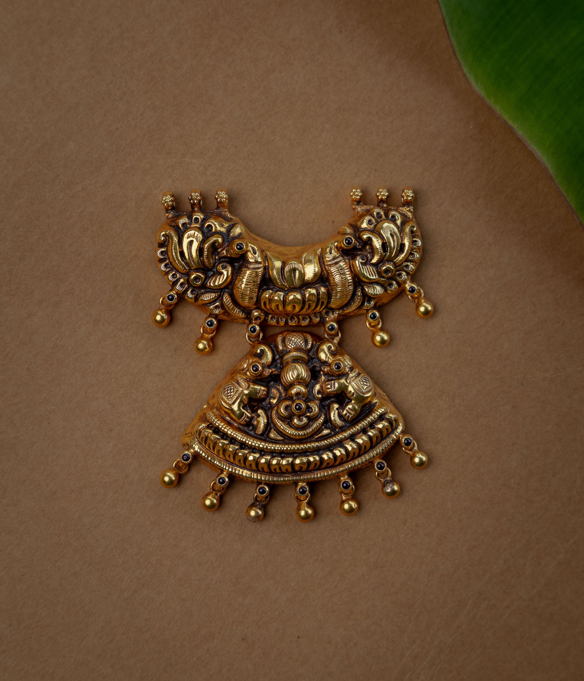 Temple Pendant with Red Spinal Stone, themed around Lotus.