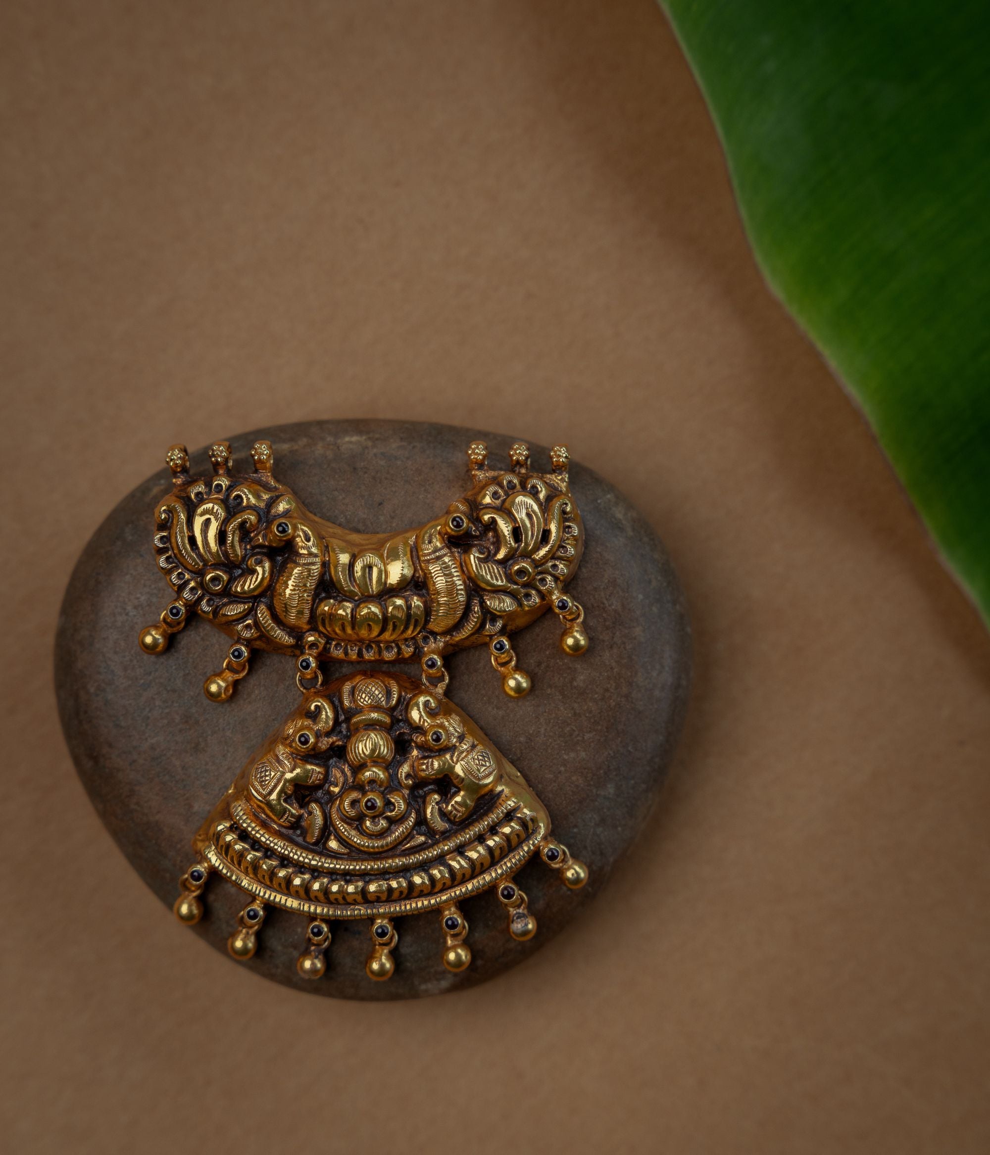 Temple Pendant with Red Spinal Stone, themed around Lotus.