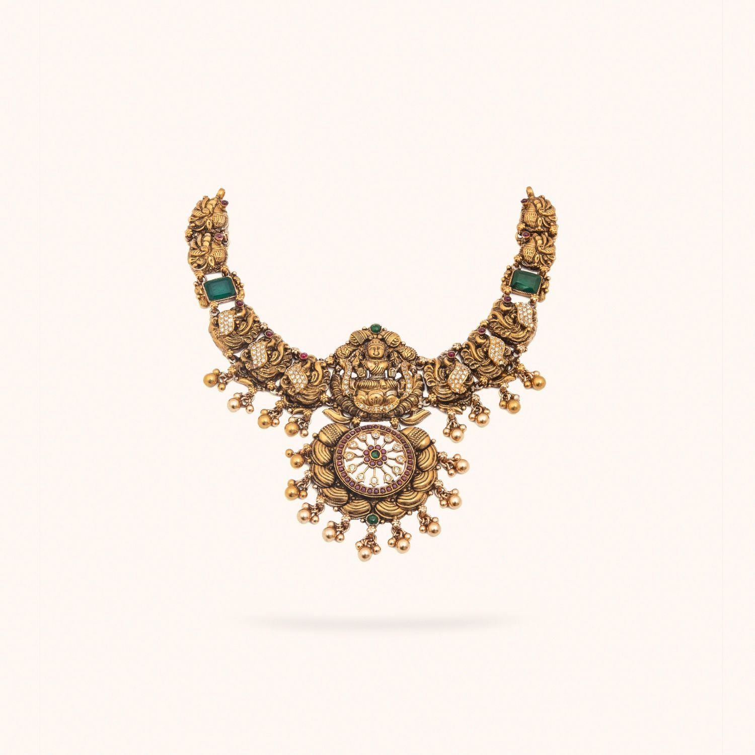 92.5 Sterling Silver Ranati Temple Nakshi Necklace Gold Plated