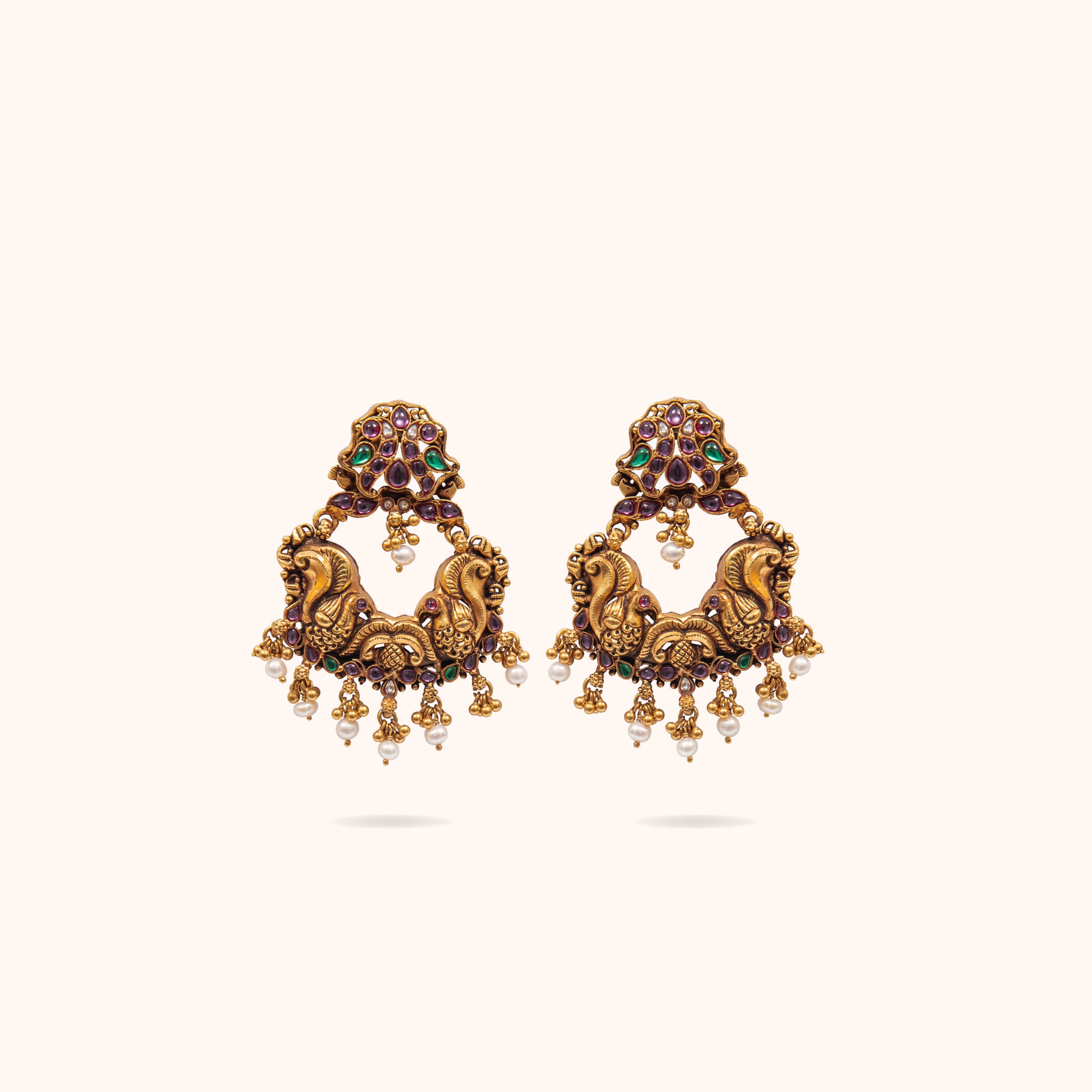92.5 Sterling Silver Swara Nakshi Traditional Chandbali Earrings Gold Plated