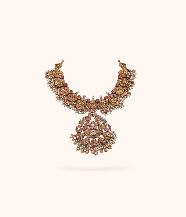 Eshana Antique Lakshmi Peacock Long Necklace