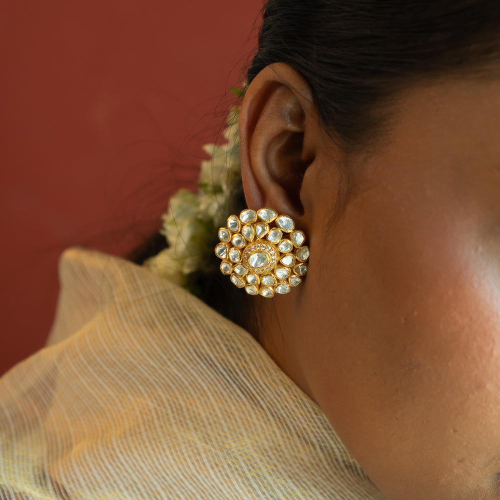 92.5 Sterling Silver Pankhuri Earrings Gold Plated