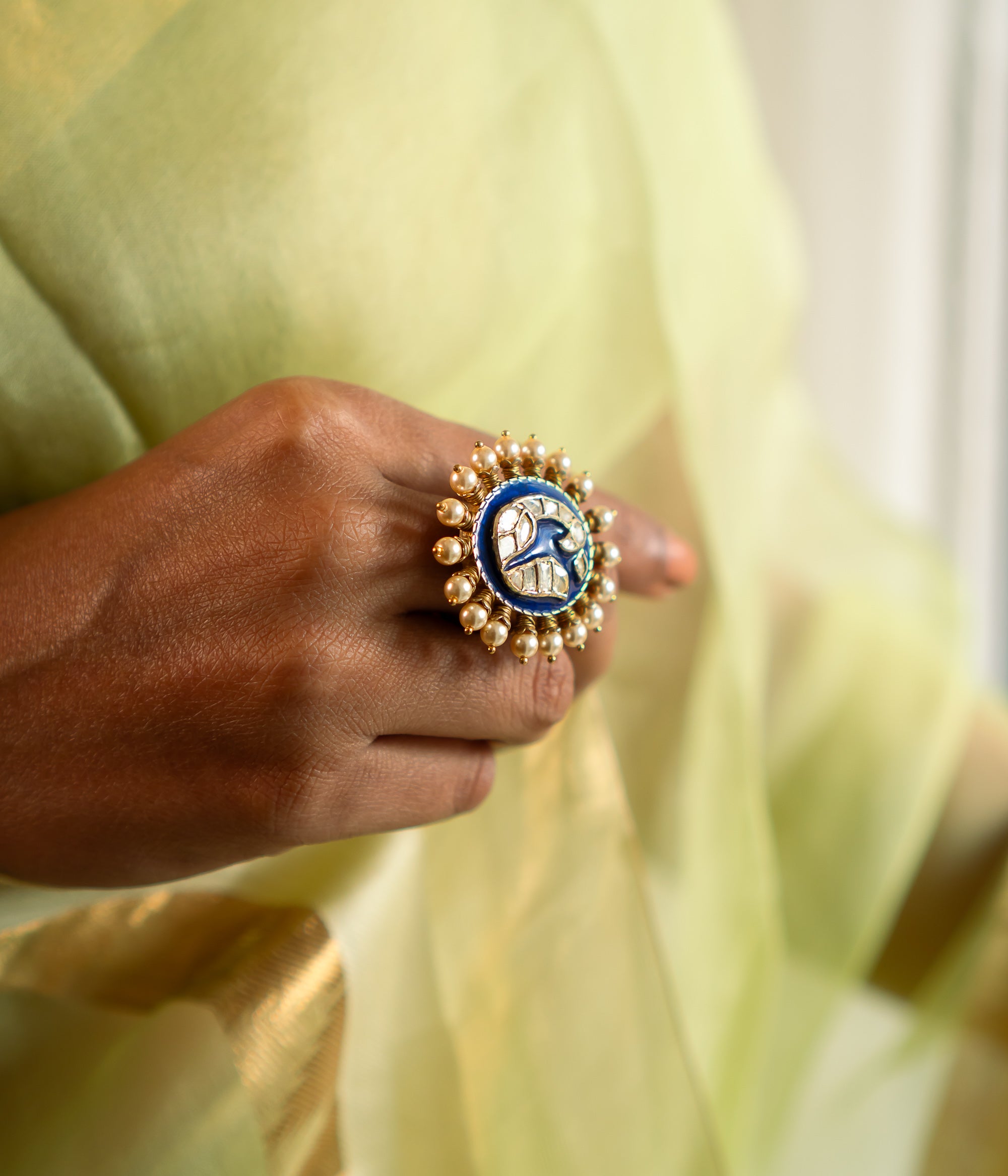 Mayuri Peacock with Pearls Moissonite Ring