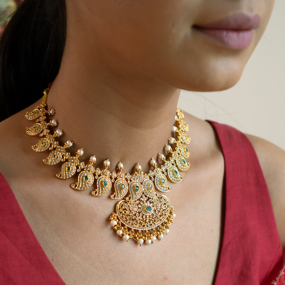 92.5 Sterling Silver Mallika Necklace Gold Plated