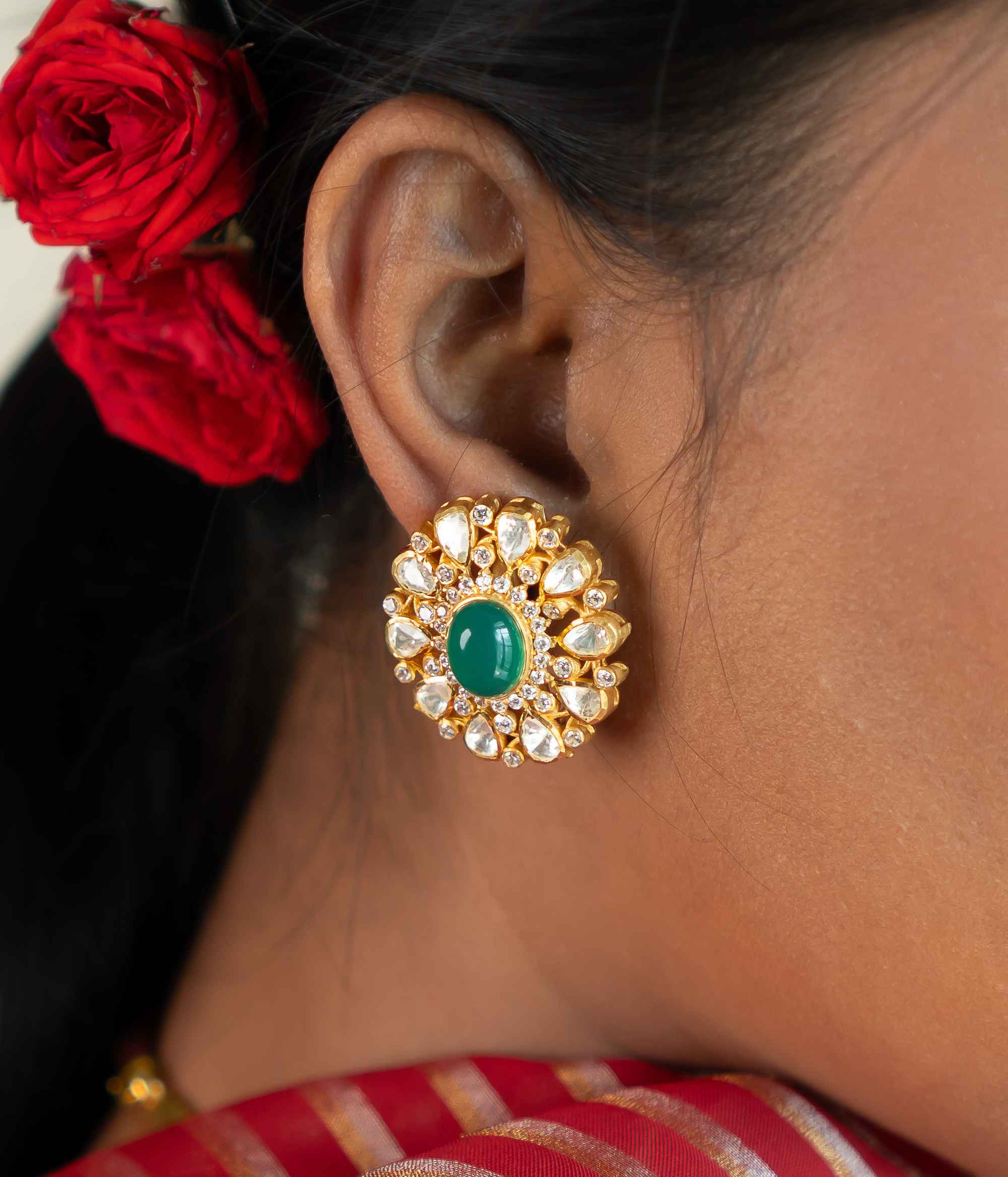 Buy Gold Plated Kira Petals Stone Studded Chandbali Earrings by