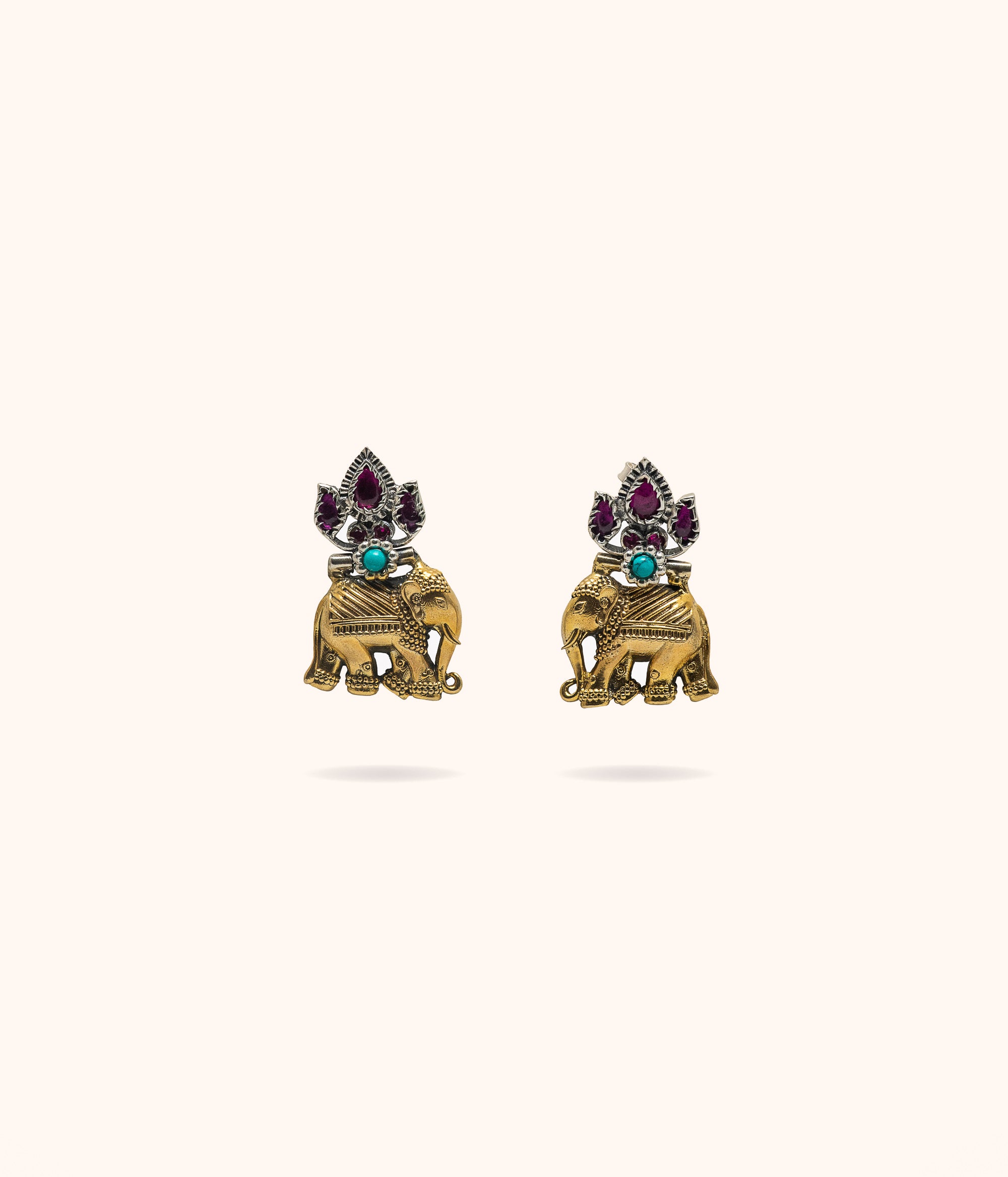 Suur Dual Toned Turquoise and Kundan Elephant Earrings