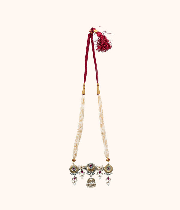 TURASA Statement Dual Toned Long Necklace with Pearls