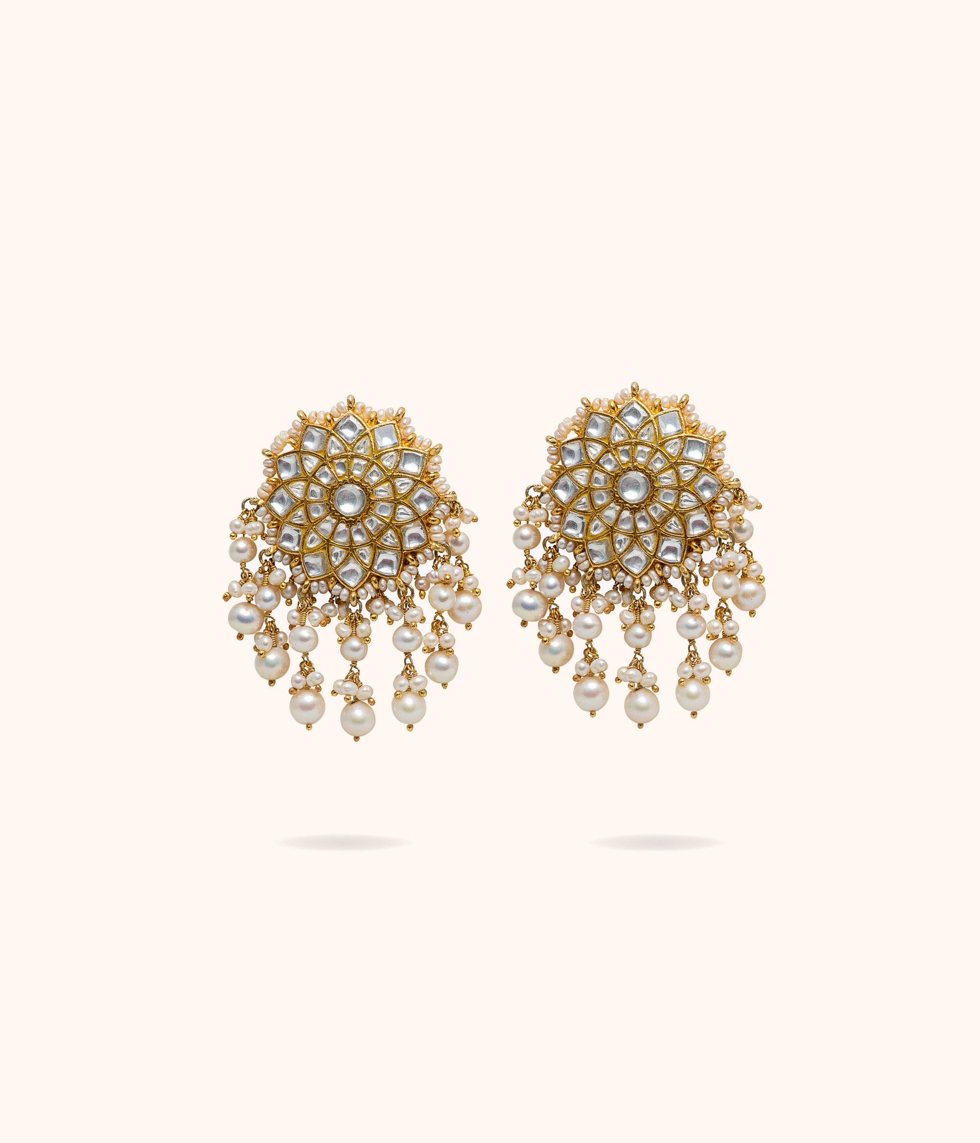 Dwaja Floral White Kundan Hangings