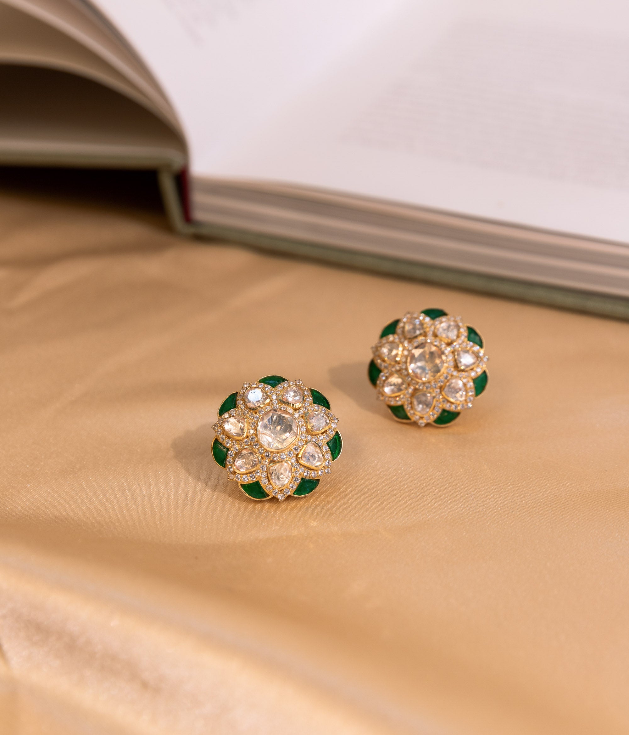 Elara Exquisite White And Green Moissanite Studs