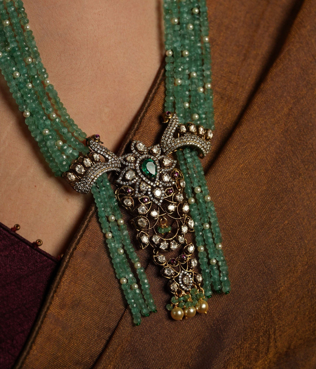 Close-up of Faaz Moissanite Long Necklace – DivasMantra