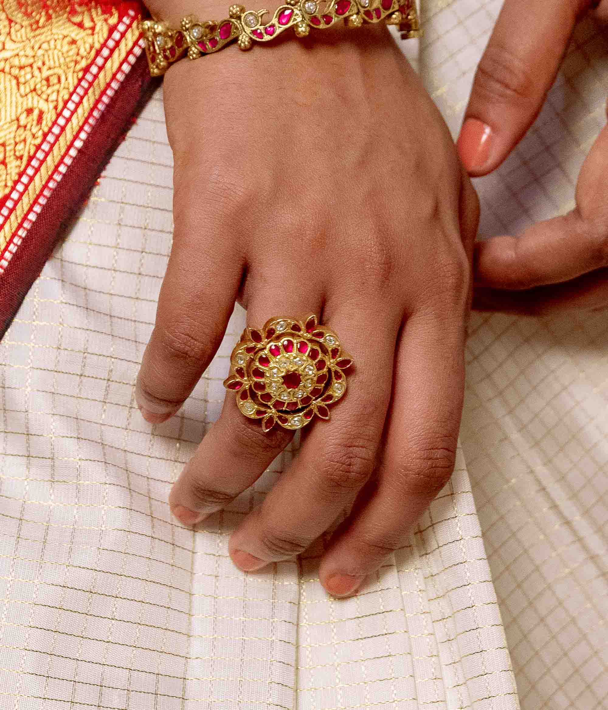 Gold Finished Kundan Ring By PTJ – Punjabi Traditional Jewellery