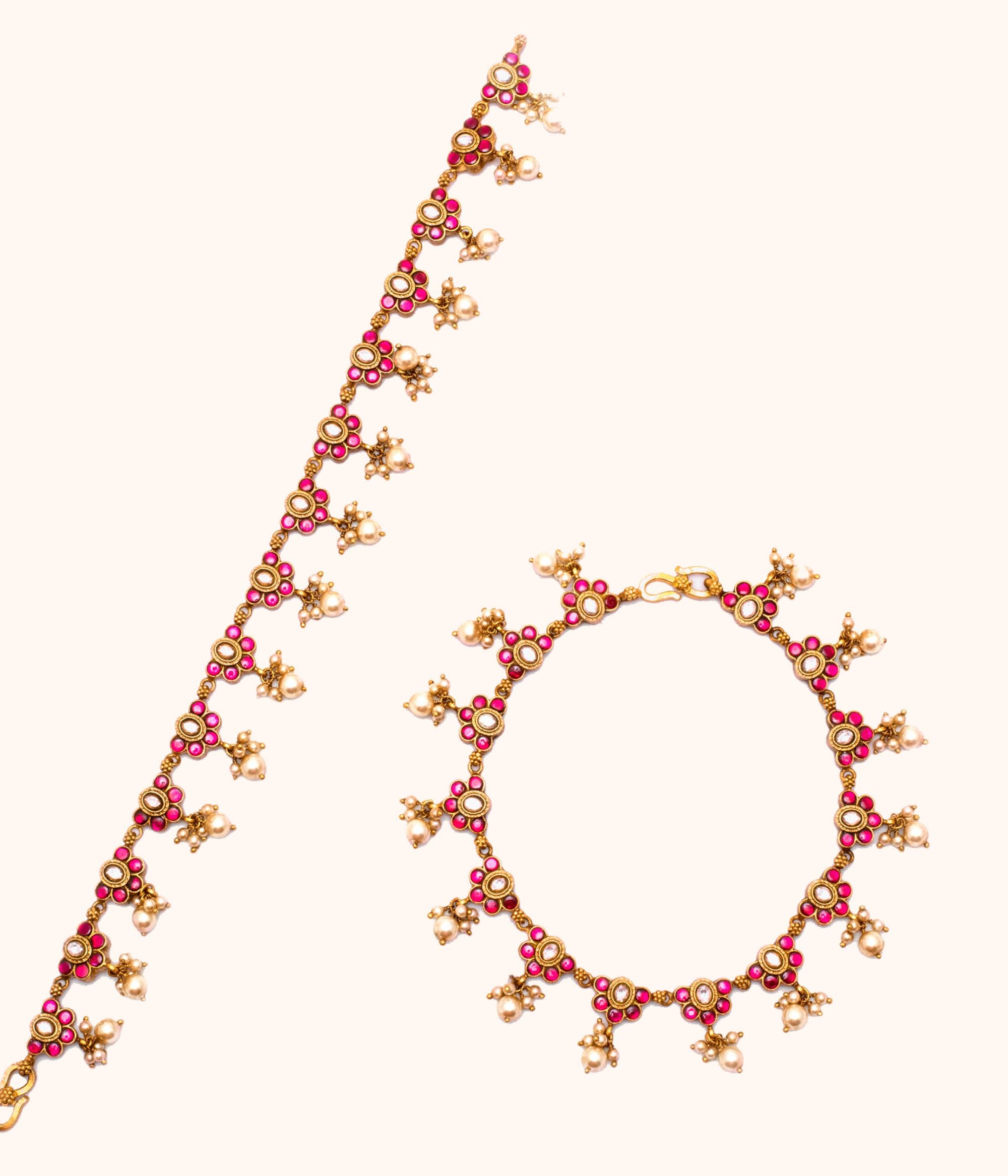 Ujraa Kundan Anklets With Pearl Drops