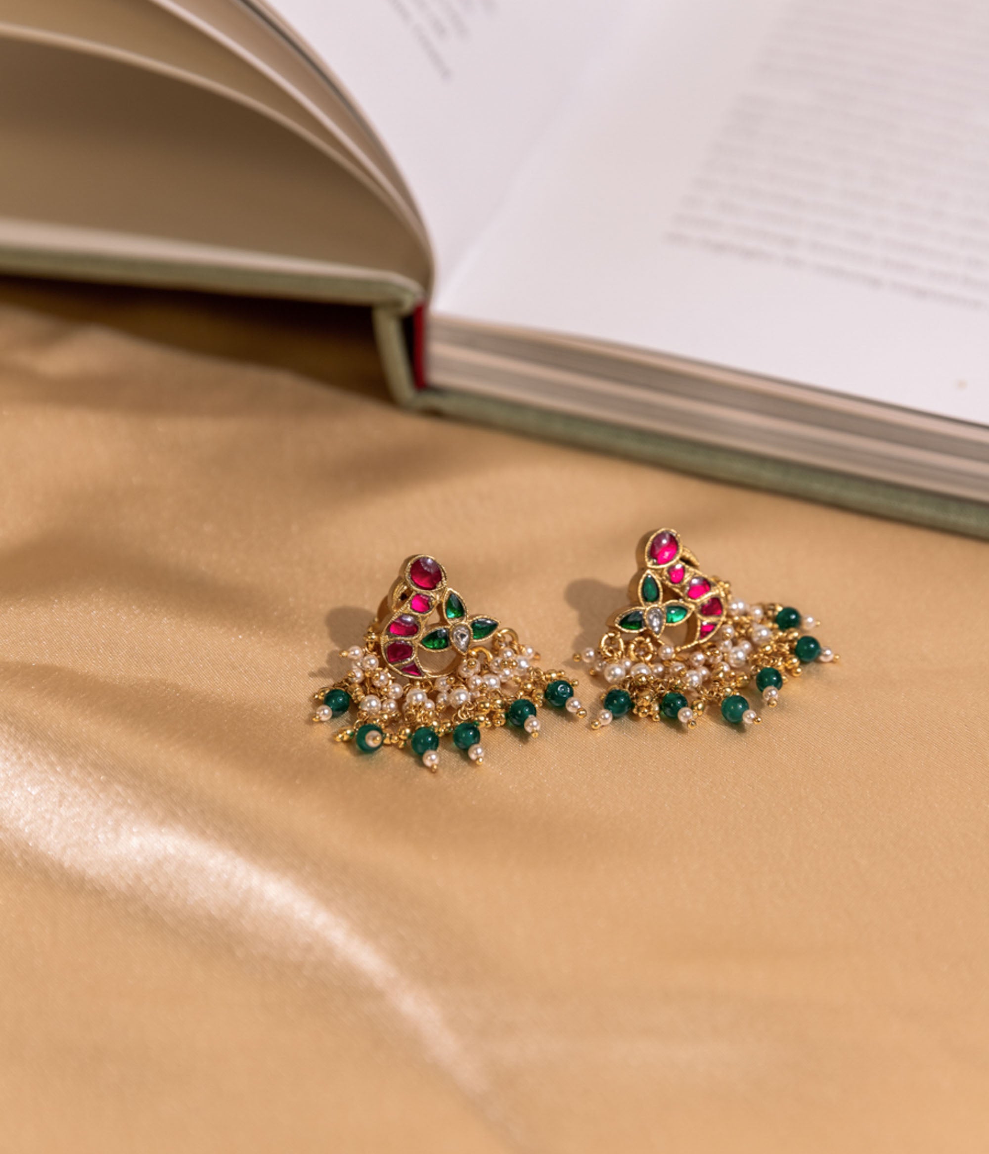 Thoga Red Kundan Peacock Earrings