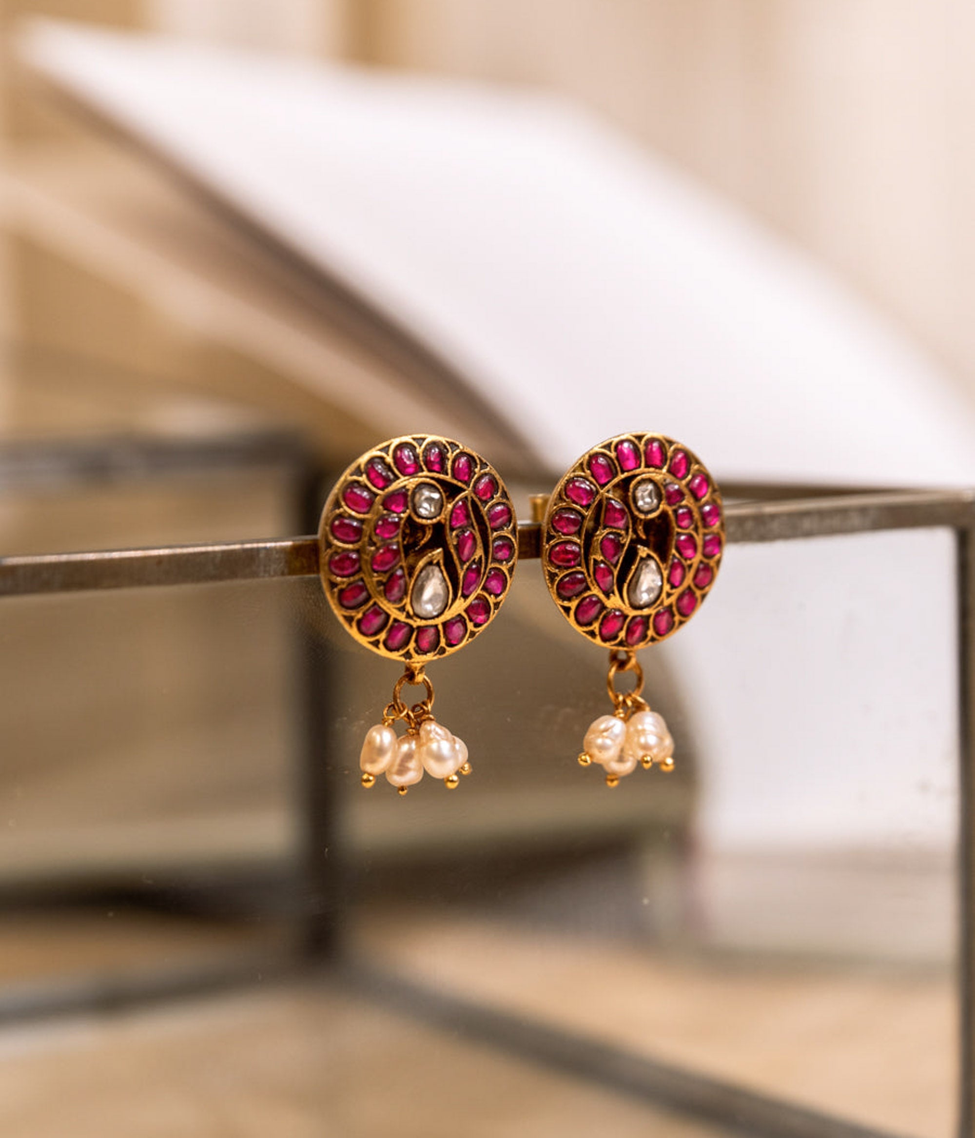 Chandhini Traditional Red Kundan Earrings