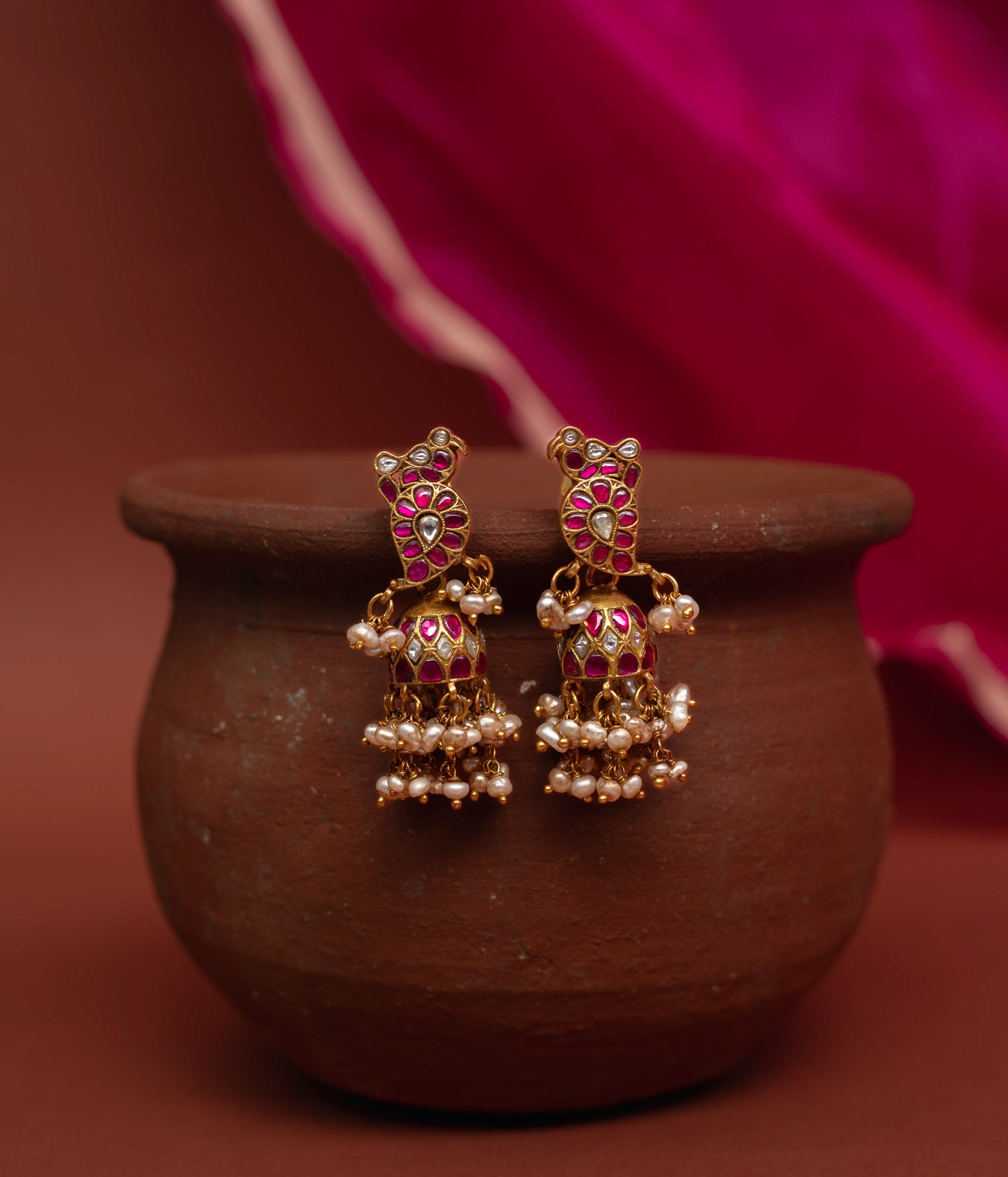Traditional bridal silver earrings with pearls Chennai-made