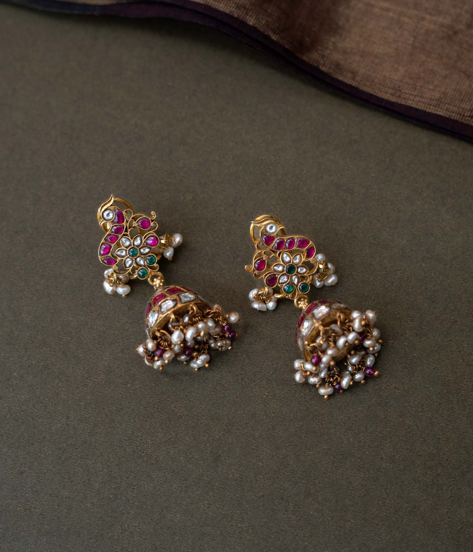 Traditional South Indian Kundan Jhumkas
