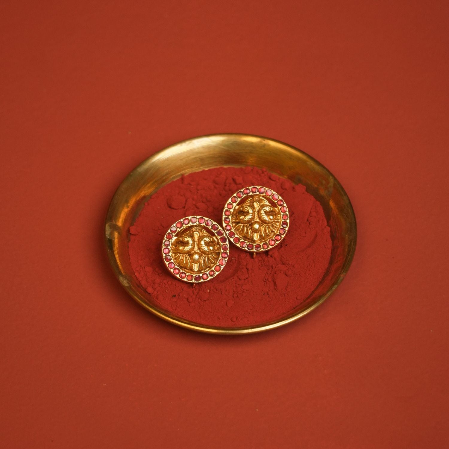 925 silver kundan stud with red stones