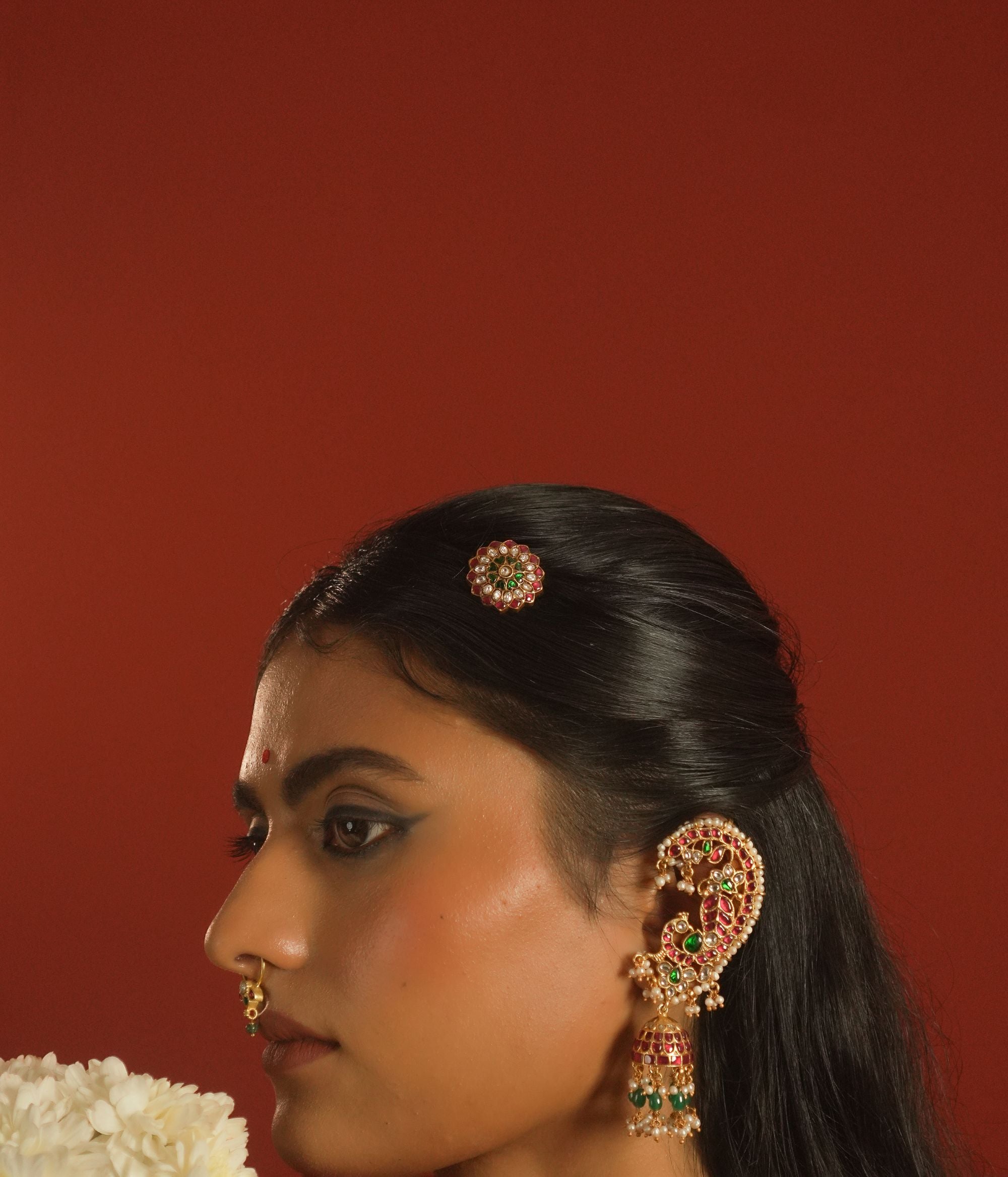 Divyam silver Suryan Chandran hairpin with Kundan stones