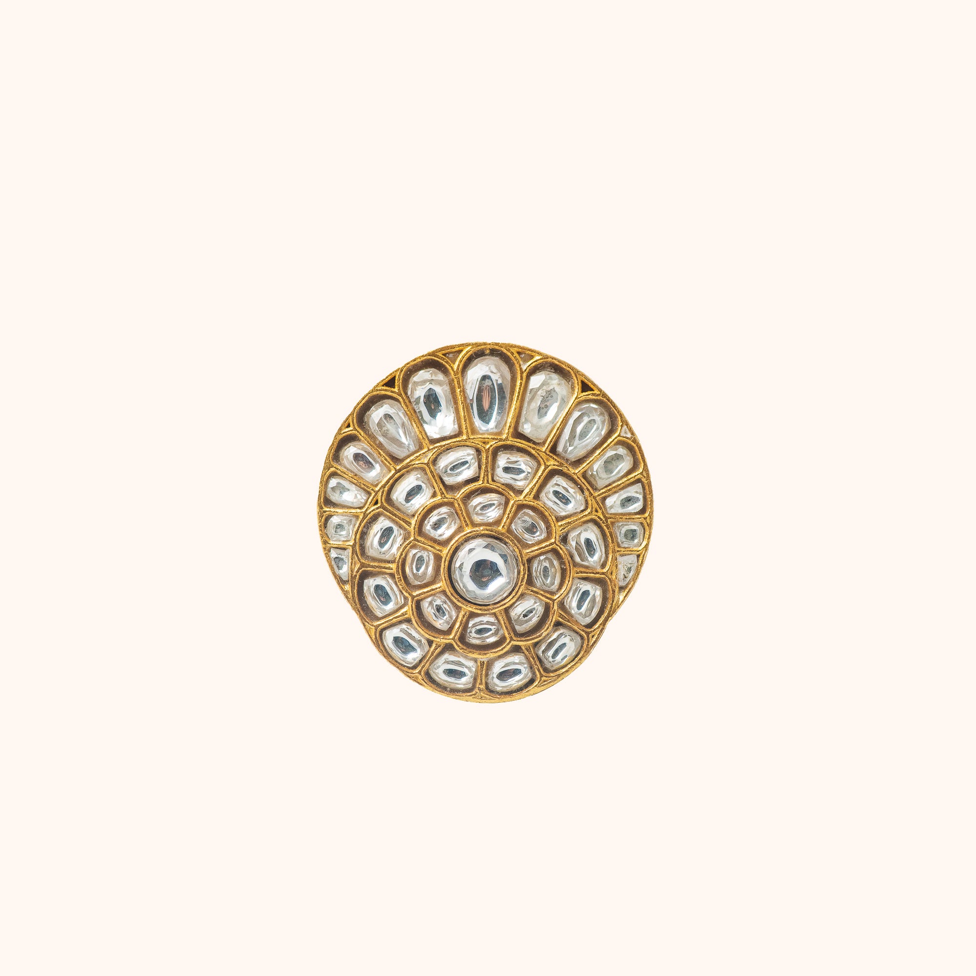 Kreshya Kundan Gold Plated Silver Ring