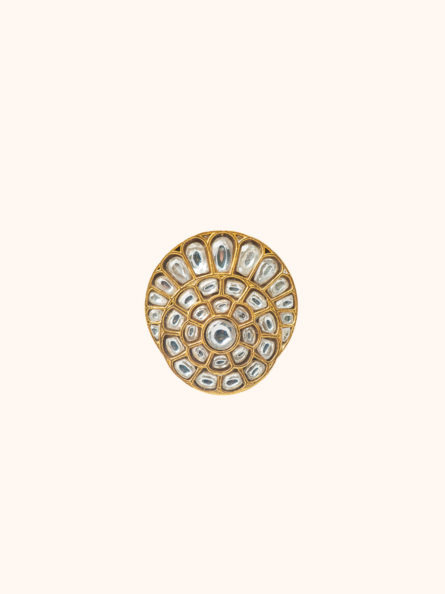 Kreshya Kundan Gold Plated Silver Ring