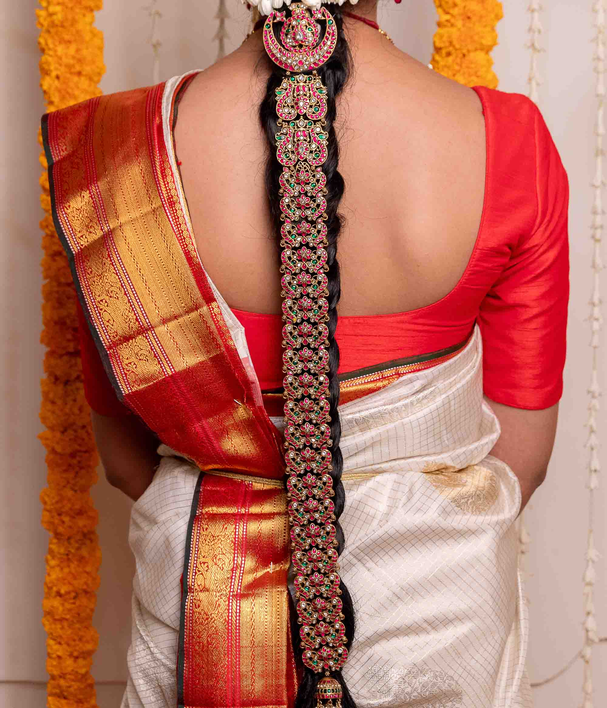 Lai Red And Green Kundan Hair Jada