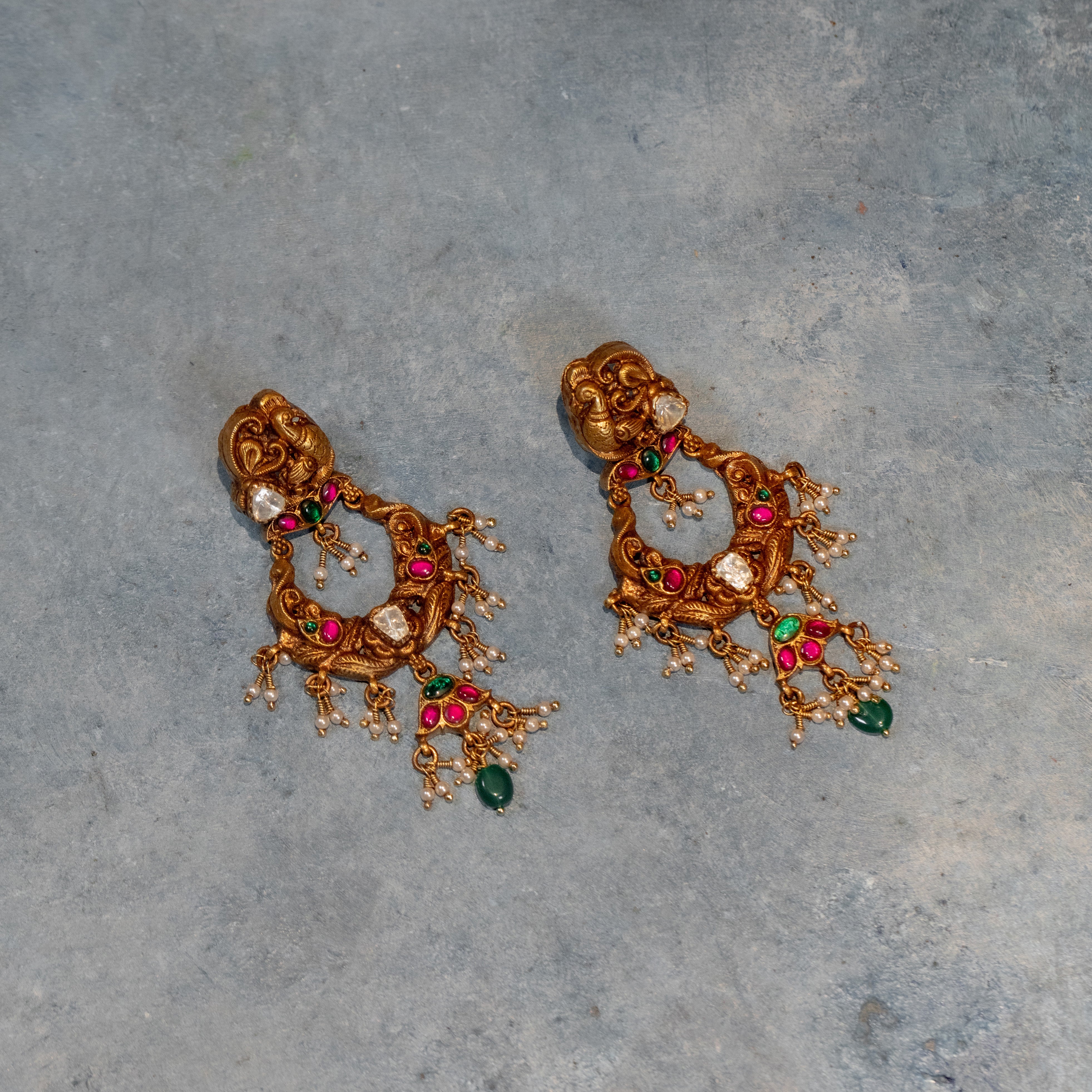 92.5 Sterling Silver Madhavi Temple Earrings Gold Plated