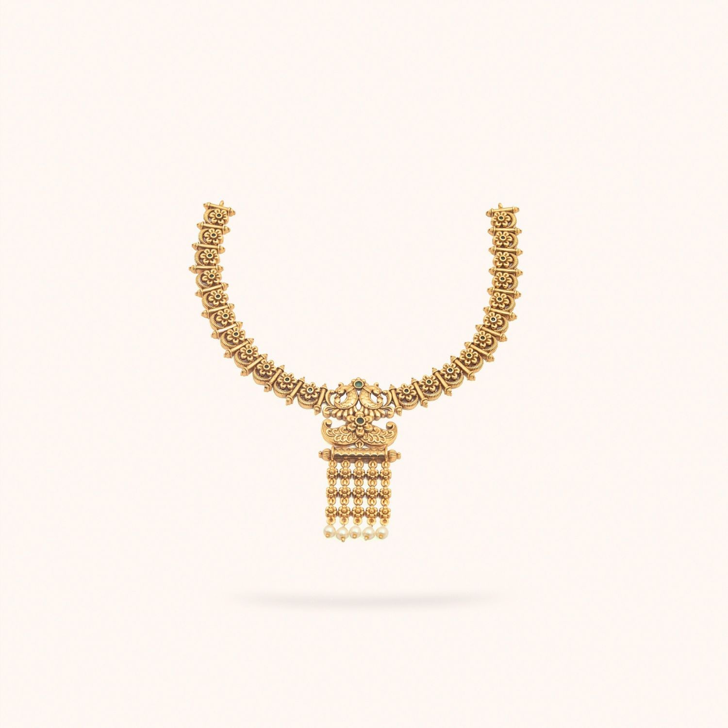 92.5 Sterling Silver Mayuram Classic Peacock Motif Nakshi Short Necklace Gold Plated