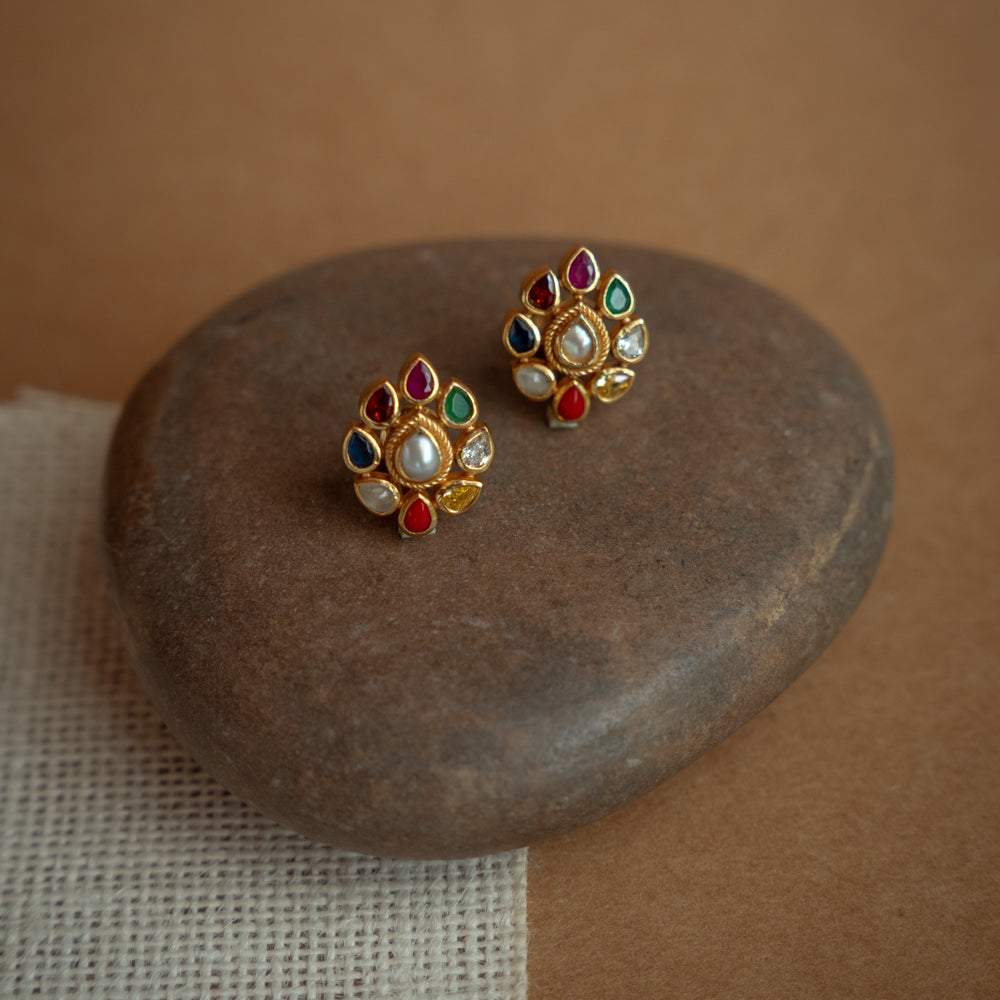 Navaratna stone stud earrings