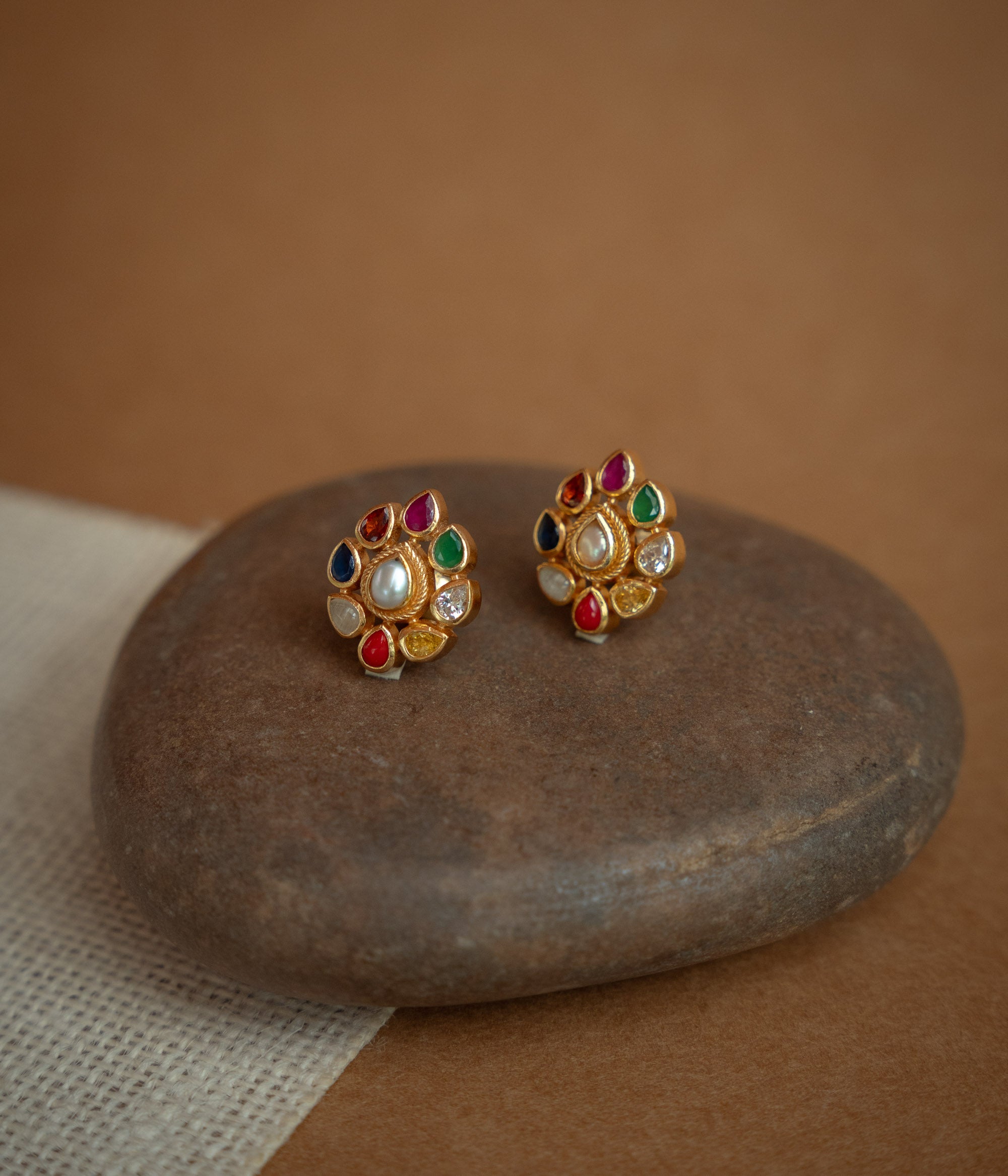 Navaratna stone stud earrings