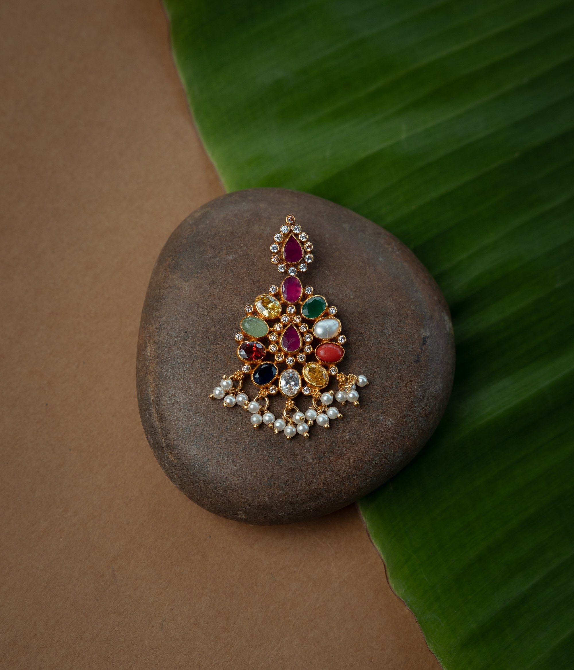 Navratna and Swarovski medallion pendant